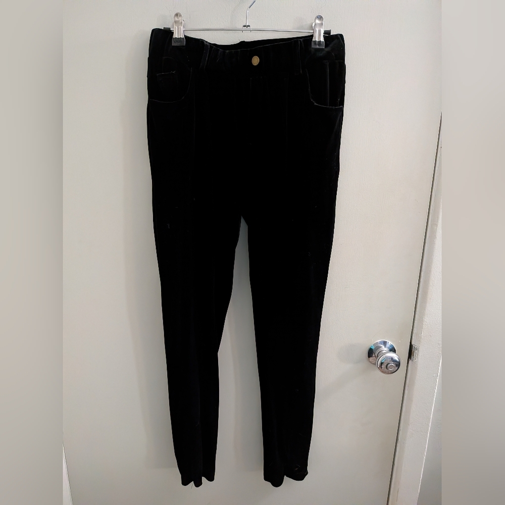 Amaryllis Black Velvet Medium Pants Pull On Stretchy Fit Comfy Cozy Office Party